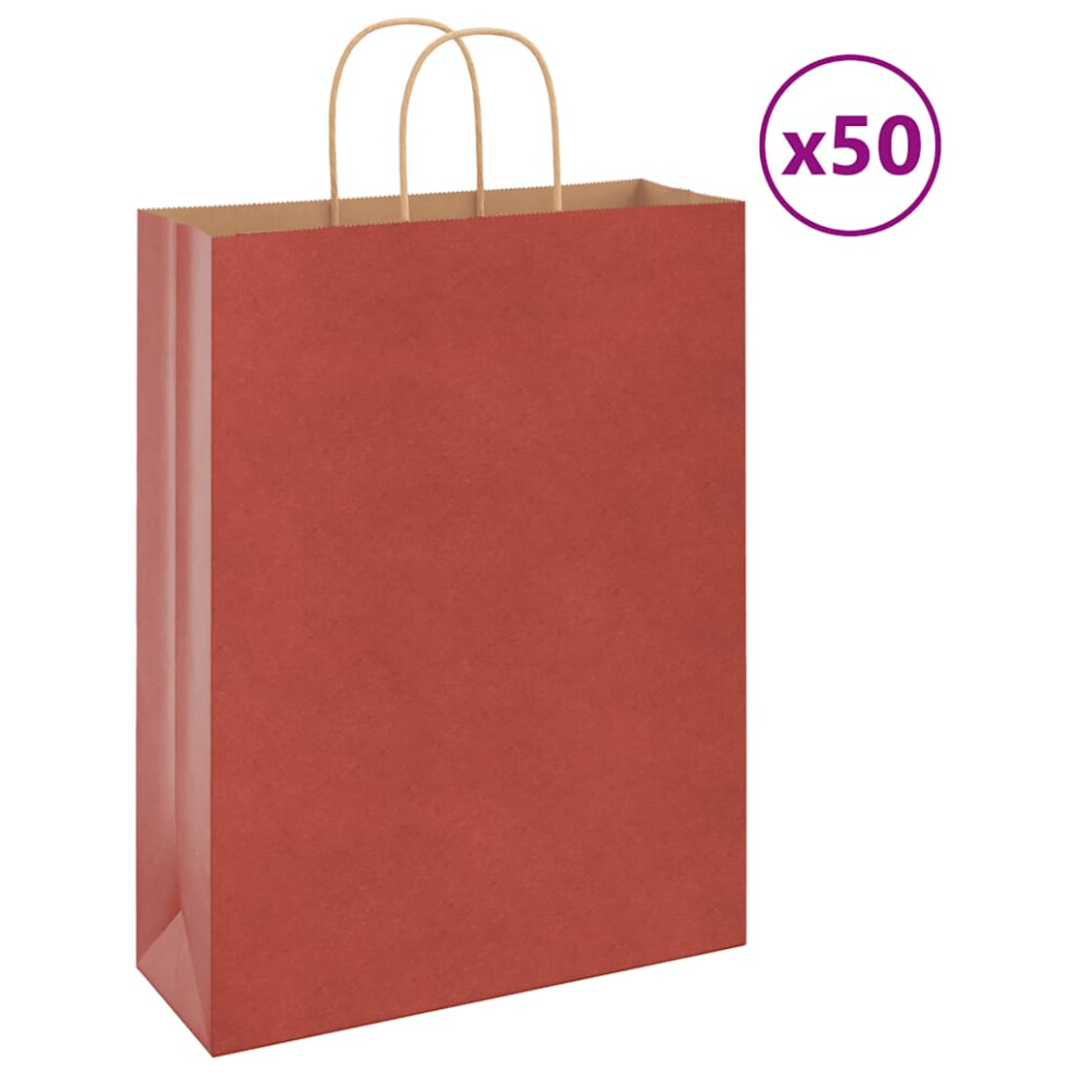 (red, 32 X 12 X 42 cm) vidaXL Paper Bags 50 Pcs With Handles Brown 15x8x21 Cm Grocery Paper Gift Bag