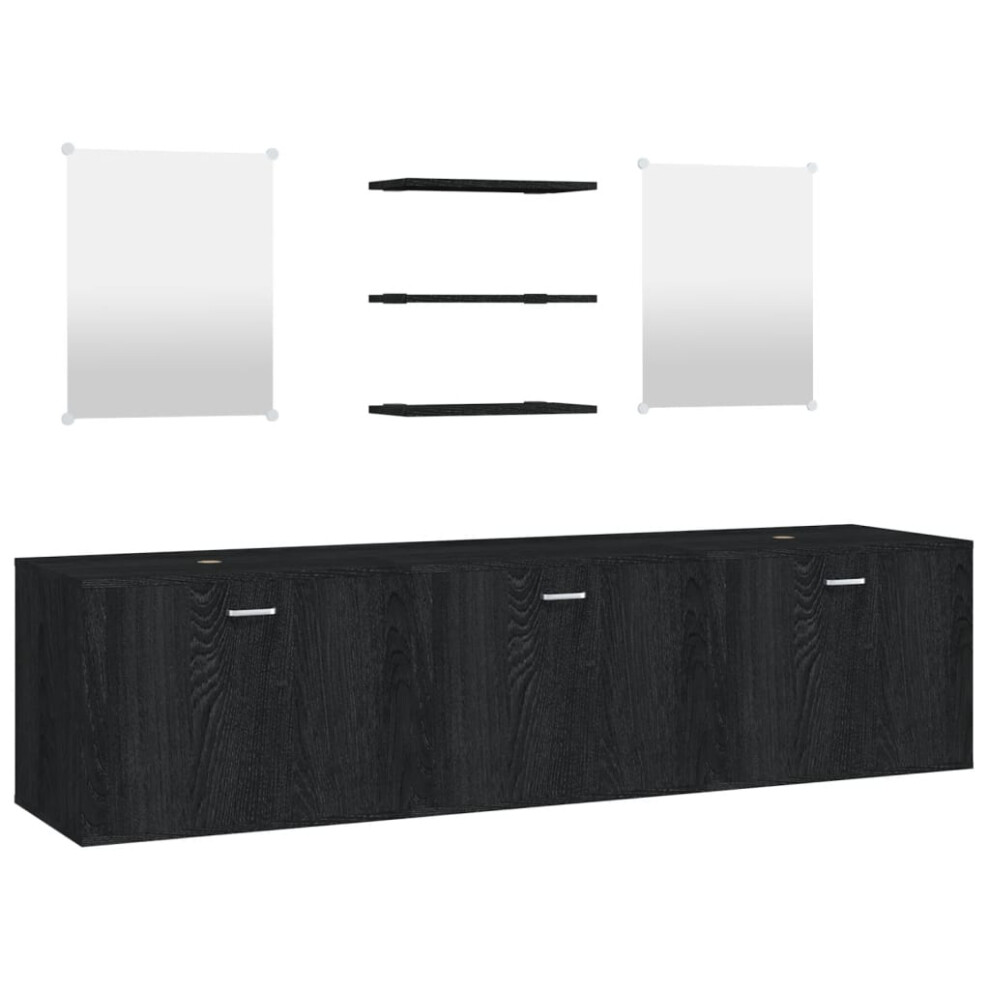 (black) vidaXL 6 Piece Bathroom Furniture Set Black Engineered Wood