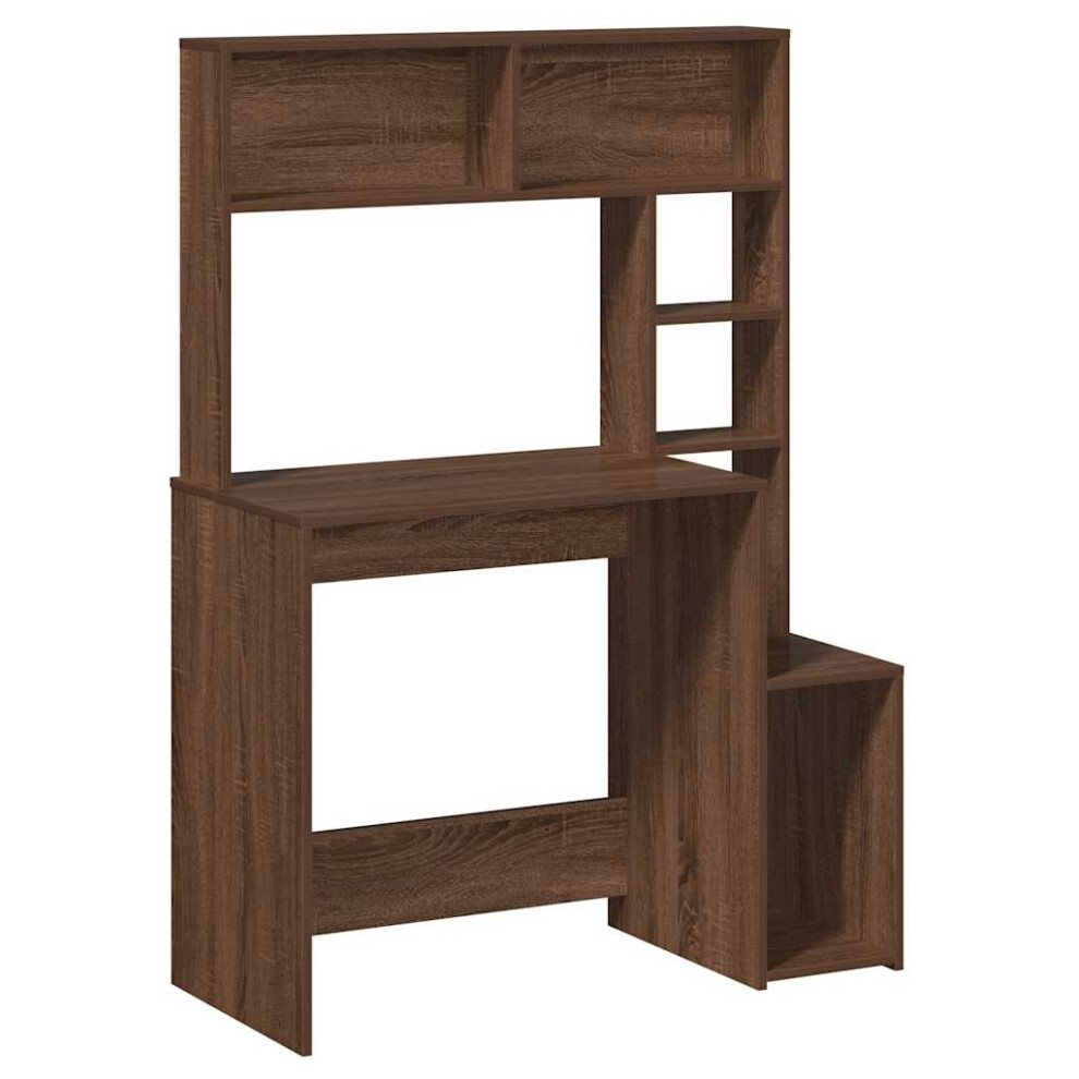 Vidaxl ( Oak) Desk With Shelves Writing Compter Table Study Desk Engineered Wood Brown