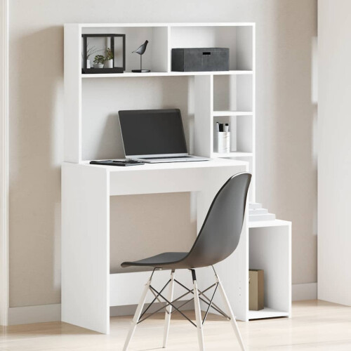 VidaXL (white) vidaXL Desk with Shelves Writing Compter Table Study Desk Engineered Wood 2