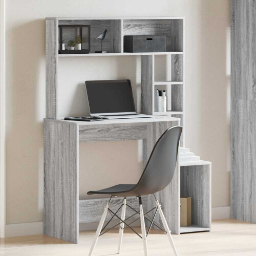 VidaXL (grey sonoma) vidaXL Desk with Shelves Writing Compter Table Study Desk Engineered Wood 2