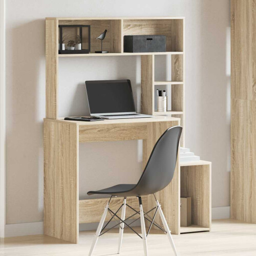 VidaXL (sonoma oak) vidaXL Desk with Shelves Writing Compter Table Study Desk Engineered Wood 2