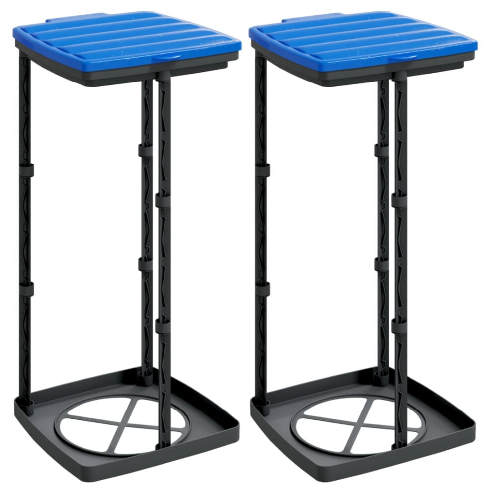 vidaXL Rubbish Bag Holders Bag Stand Sack Holder 2 pcs Black and Blue 60 L PP