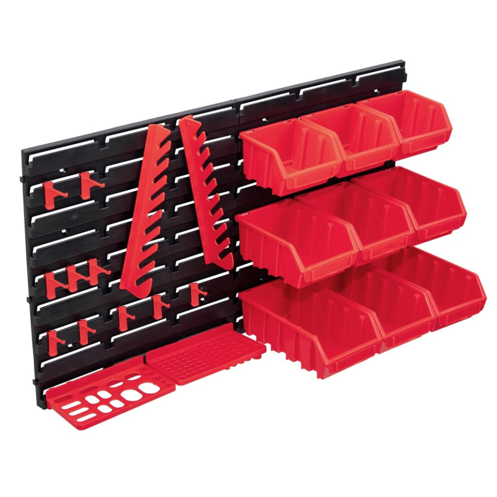 vidaXL Storage Bin Kit with Wall Panels 34 Piece Red and Black Tool Boxes