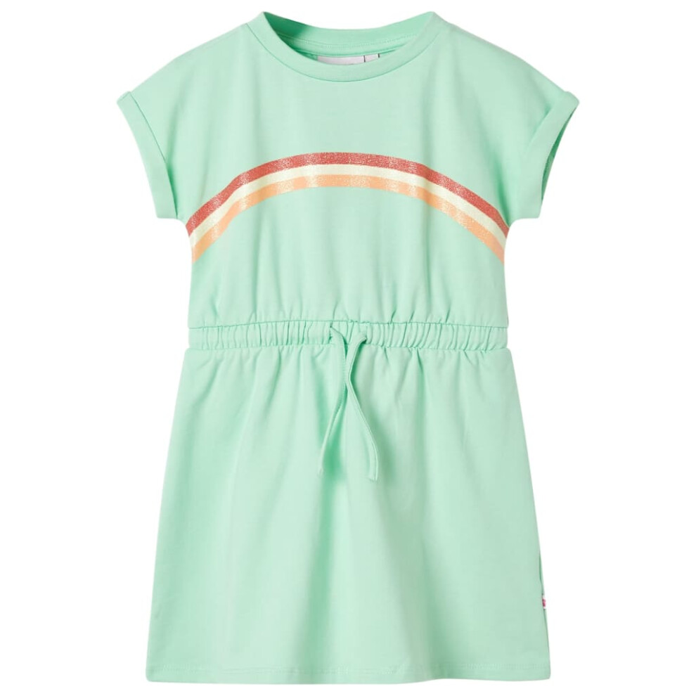 Kids' Dress with Drawstring Girls' Dress Kids' Short Dress Bright Green 140