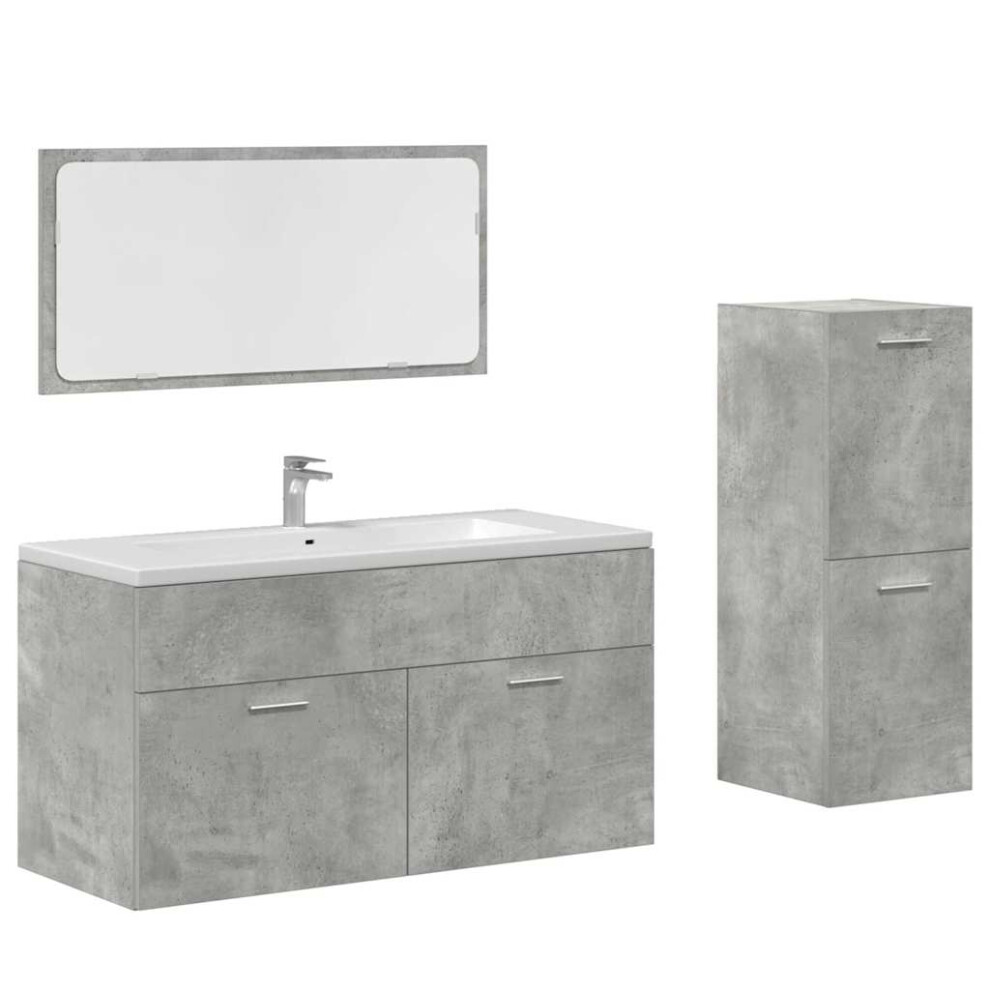 (90 x 38.5 x 46 cm) vidaXL Bathroom Furniture Set 3 Piece Cabinet Concrete Grey Engineered Wood