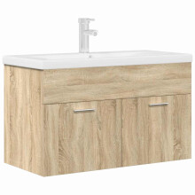 (sonoma oak, 80 x 38.5 x 46 cm) vidaXL Bathroom Sink Cabinet with Built-in Basin Sink Cupboard Concrete Grey