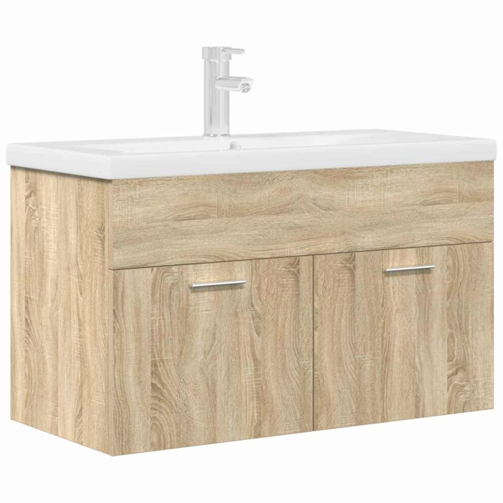 (sonoma oak, 80 X 38.5 X 46 cm) vidaXL Bathroom Sink Cabinet With Built-in Basin Sink Cupboard Concrete Grey