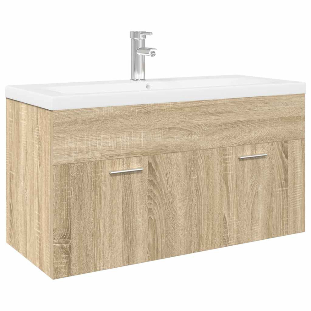 Vidaxl (Sonoma Oak, 90 X 38.5 X 46 Cm) Bathroom Sink Cabinet With Built-In Basin Sink Cupboard Concrete Grey