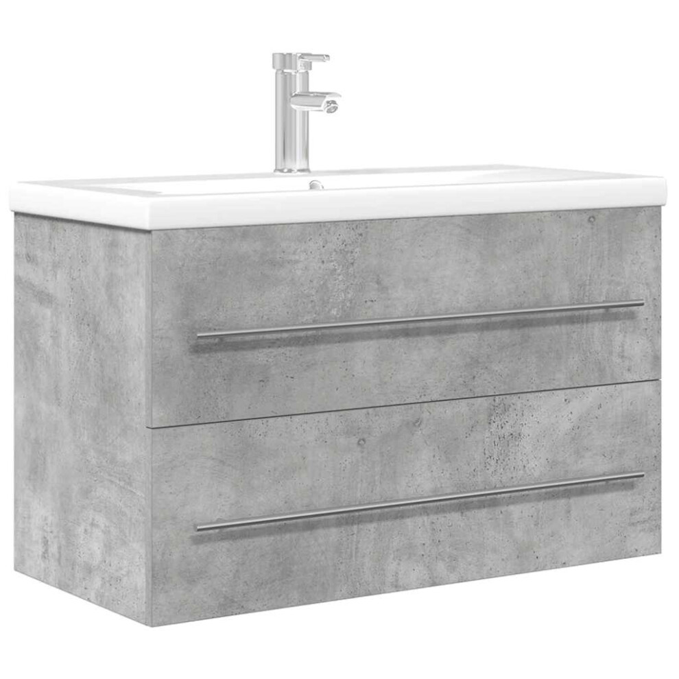 Vidaxl (Concrete Grey, 80 X 38.5 X 48 Cm) Bathroom Furniture Set 2 Piece Sink Cabinet Cupboard Engineered Wood