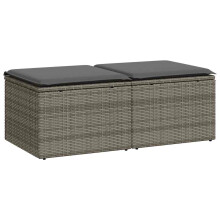 vidaXL 2-tlg. Garten-Sofagarnitur mit Kissen Grau Poly Rattan Akazie