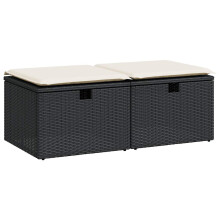 (black and cream) vidaXL 2 Piece Garden Sofa Set with Cushions Beige Poly Rattan Acacia