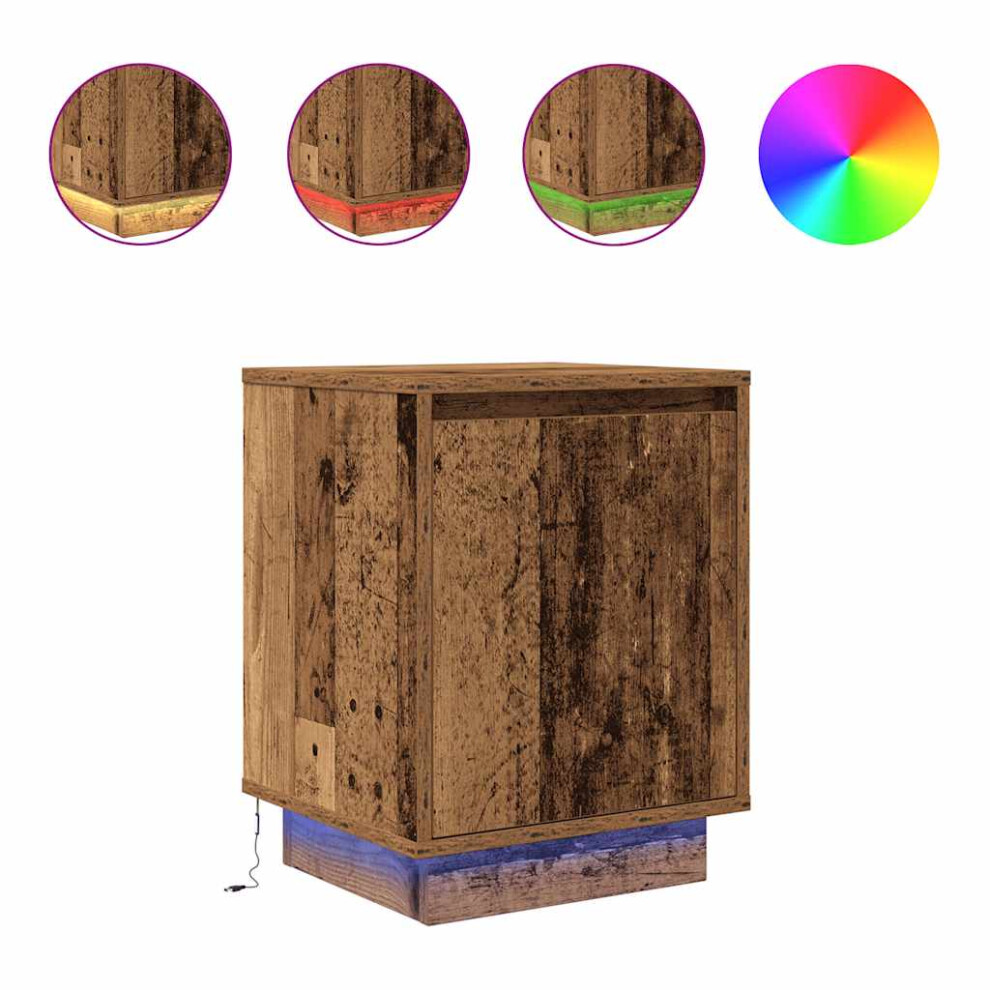 Vidaxl (Old Wood) Bedside Cabinet With Led Lightsâ Grey Sonoma 38X34x50 Cm Bedside Table