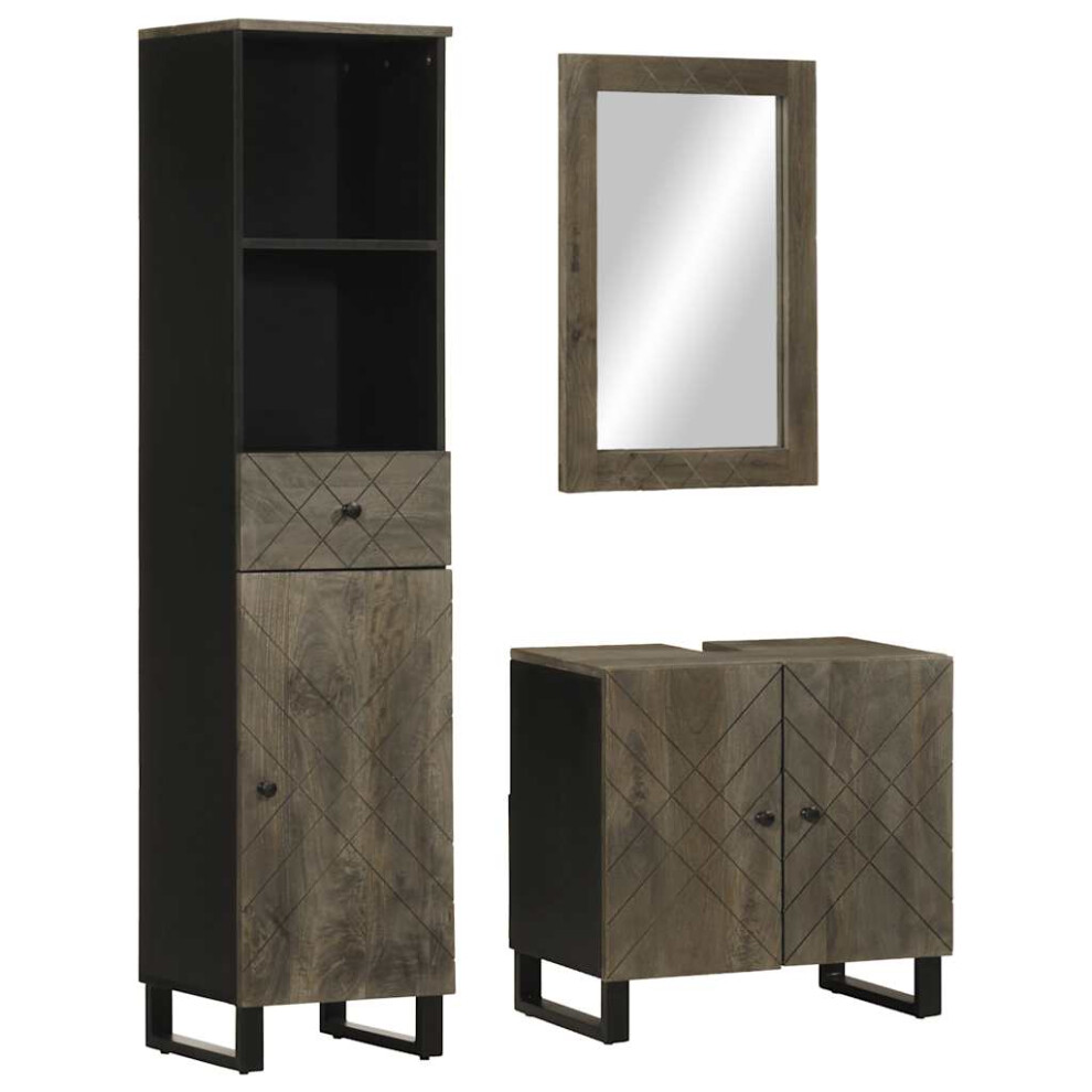 vidaXL 3 Piece Bathroom Furniture Set Black Solid Wood Mango Bathroom Cabinet