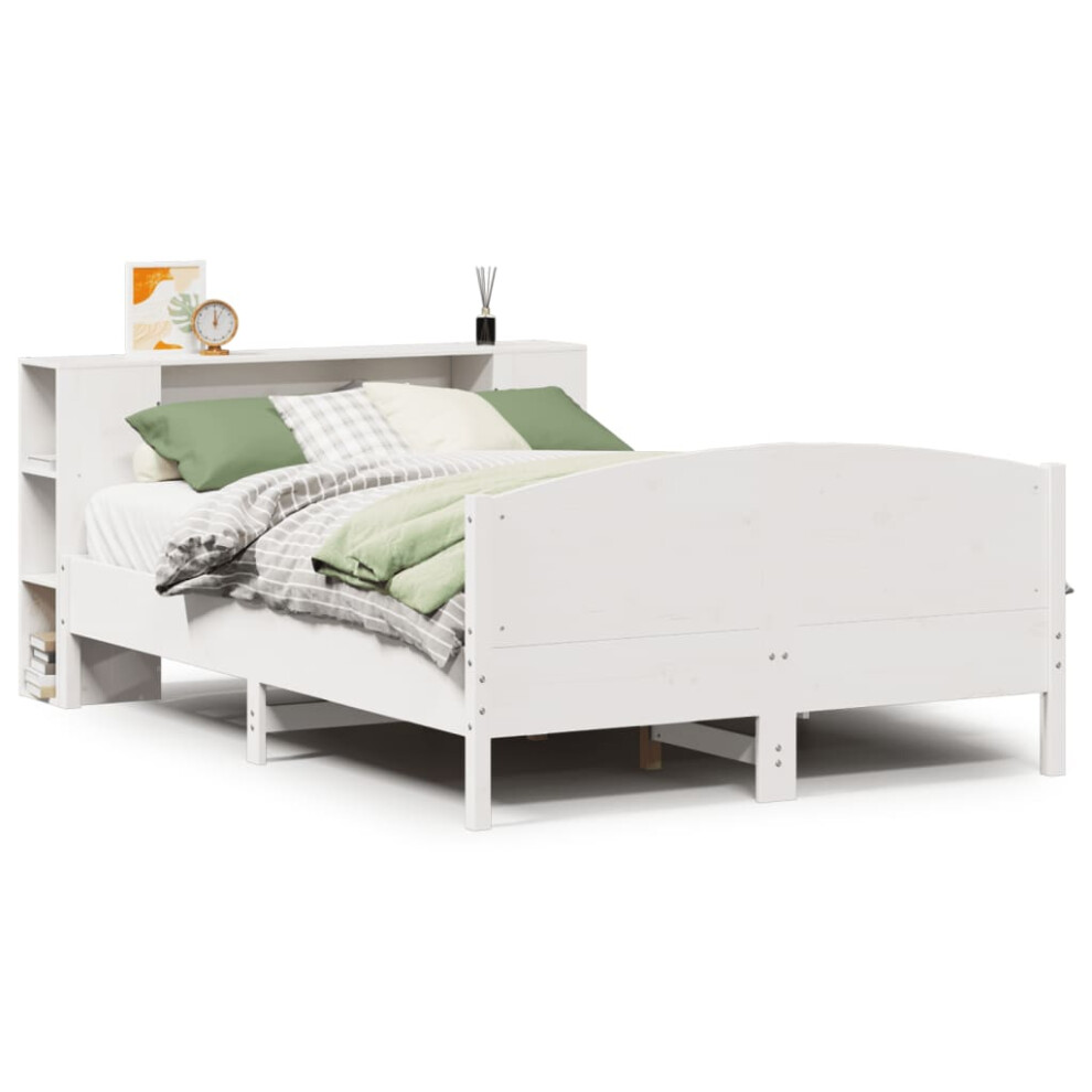 vidaXL Bookcase Bed without Mattress Bed Base White 135x190cm Solid Wood Pine