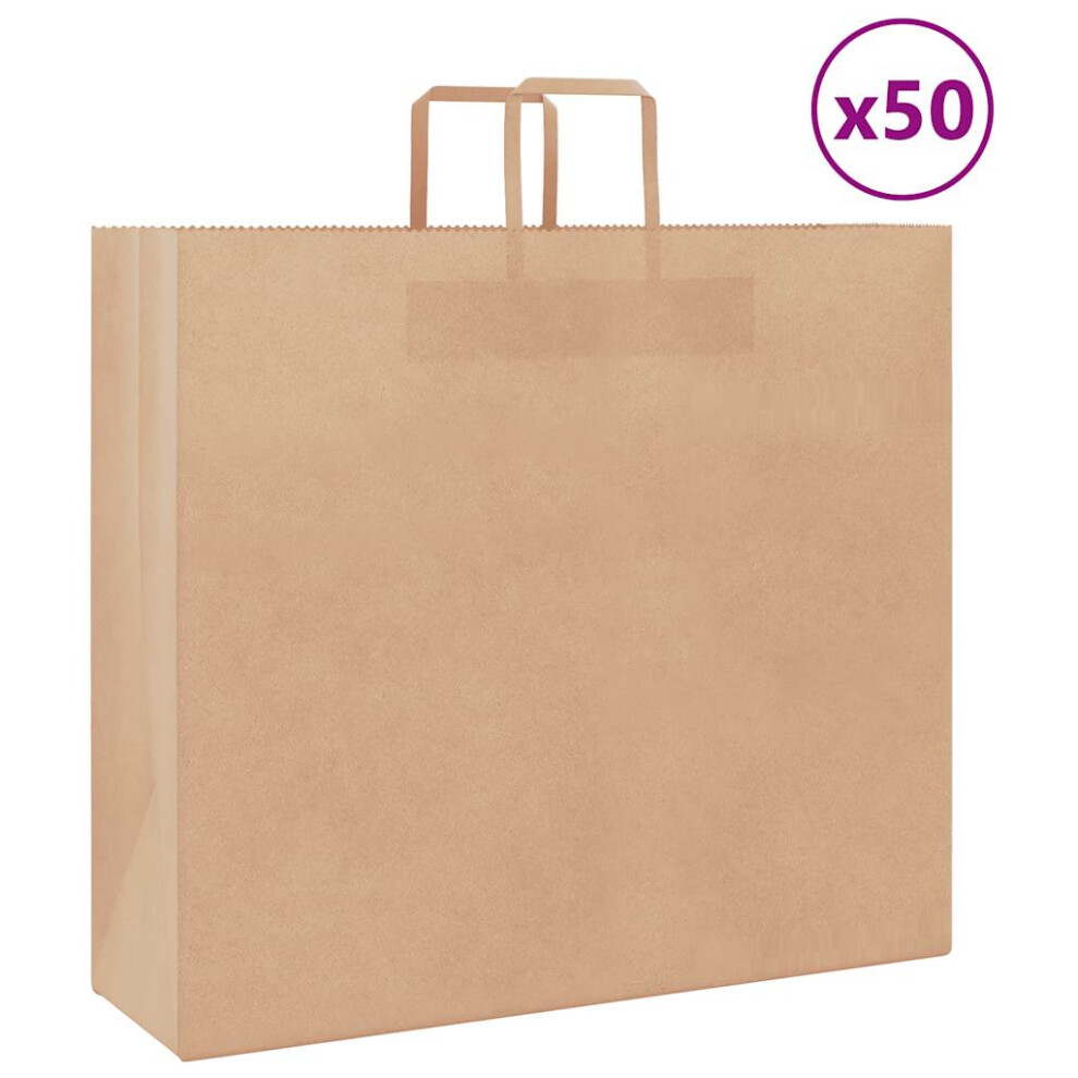 (brown, 54 X 15 X 49 cm) vidaXL Paper Bags 50 Pcs With Handles White 54x15x49 Cm Paper Grocery Bag