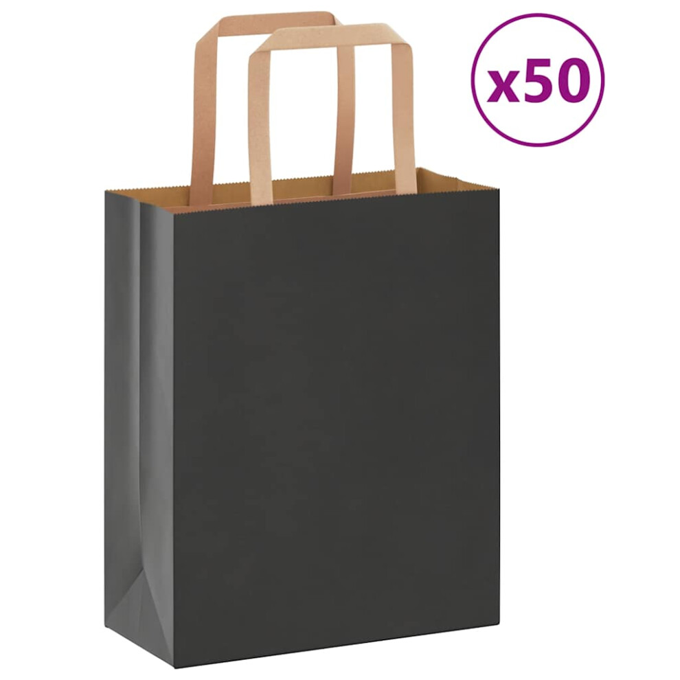 (black, 18 X 8 X 22 cm) vidaXL Paper Bags 50 Pcs With Handles White 54x15x49 Cm Paper Grocery Bag