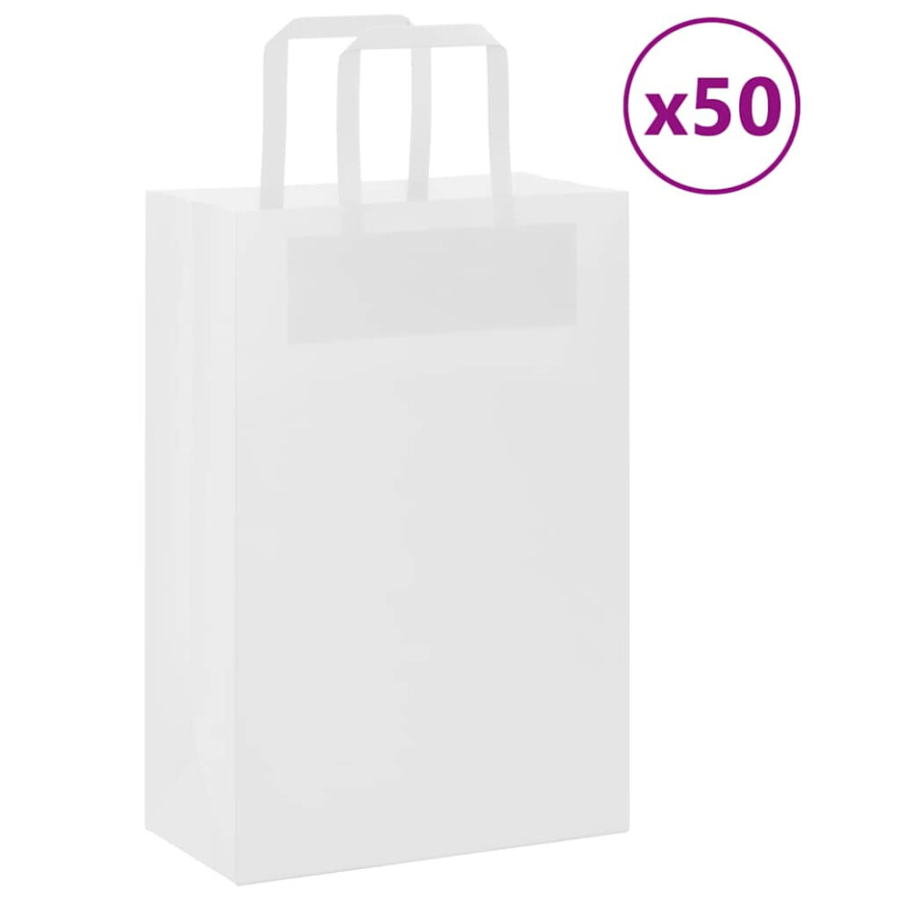 (white, 21 X 11 X 31 cm) vidaXL Paper Bags 50 Pcs With Handles White 54x15x49 Cm Paper Grocery Bag