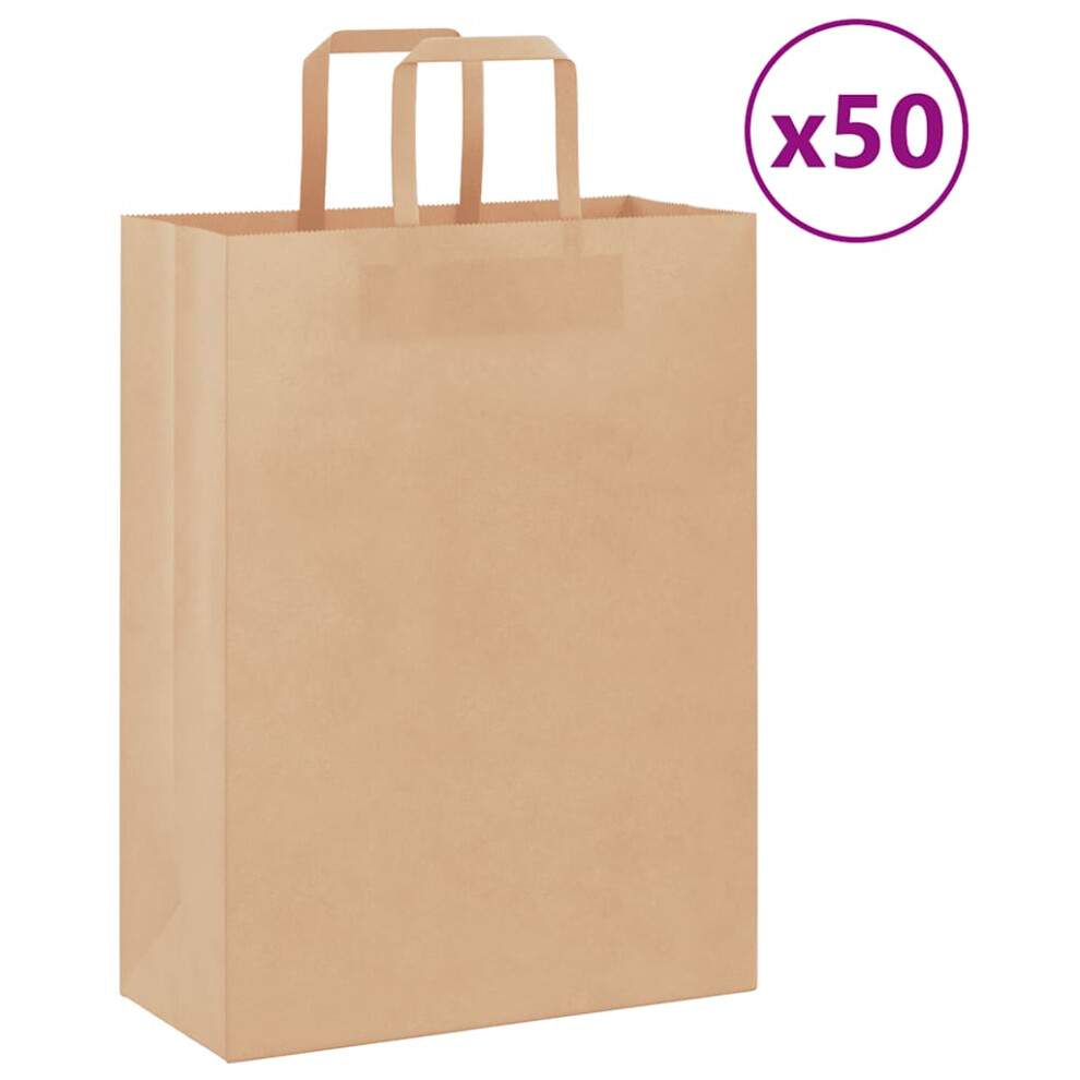 (brown, 26 X 12 X 35 cm) vidaXL Paper Bags 50 Pcs With Handles White 54x15x49 Cm Paper Grocery Bag