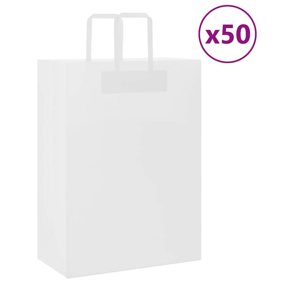 Vidaxl (White, 32 X 17 X 44 Cm) Paper Bags 50 Pcs With Handles White 54X15x49 Cm Paper Grocery Bag