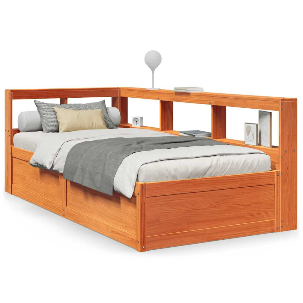 New Vidaxl (Wax 75 X 190 Cm) Bookcase Bed Without Mattress Wax 200X200cm Solid Wood Pine Bed Brown 3324486
