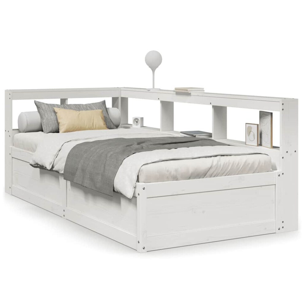 New Vidaxl (White, 75 X 190 Cm) Bookcase Bed Without Mattress Wax Brown 200X200cm Solid Wood Pine Bed White,Brown 3324485