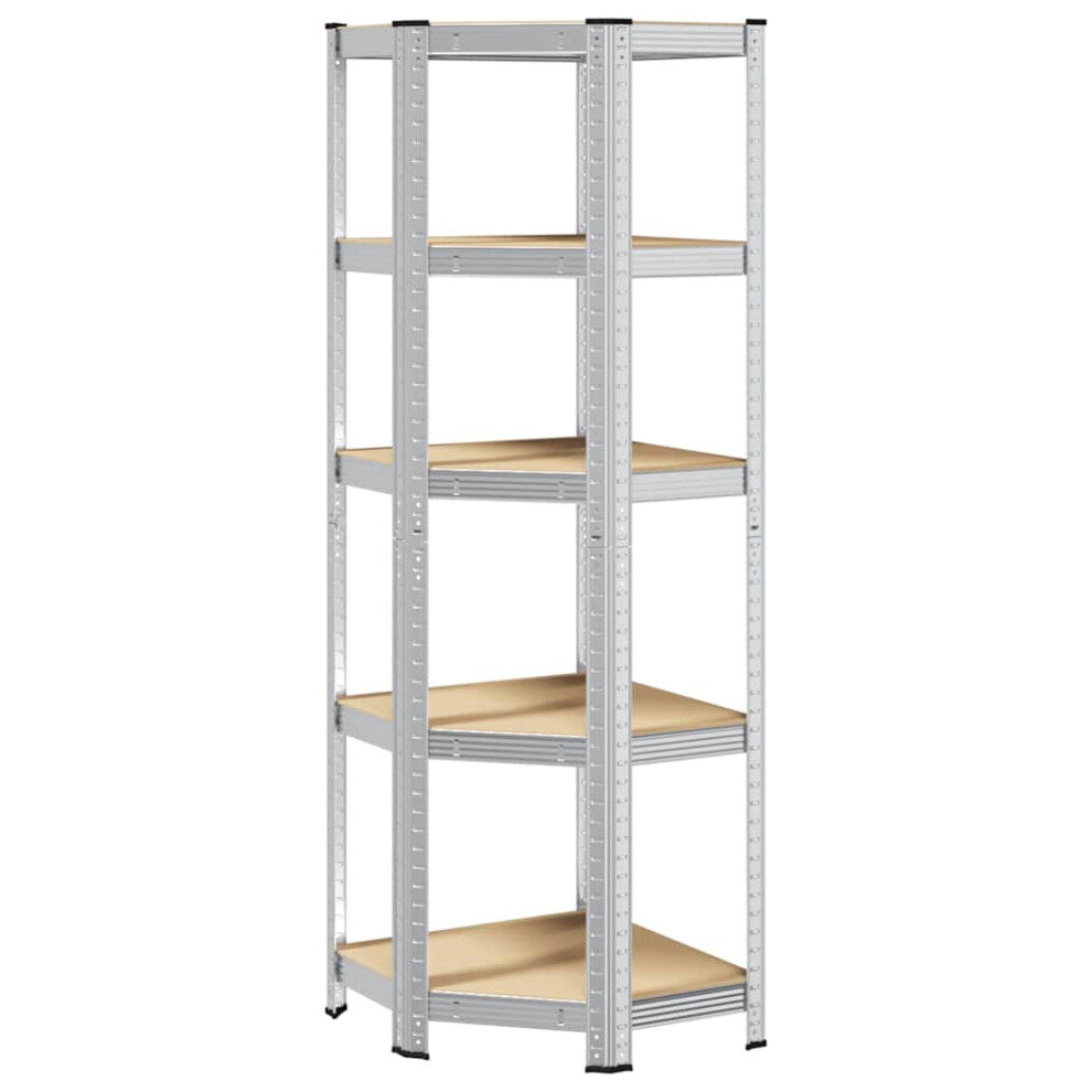 vidaXL 5-Layer Corner Shelf Silver Steel&Engineered Wood garage shelving