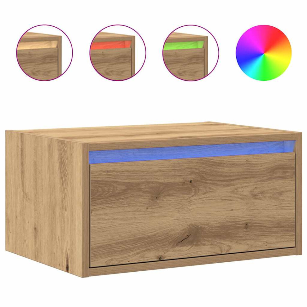 vidaXL Wall-mounted Bedside Cabinet with LED Lights Artisan Oak cabinet