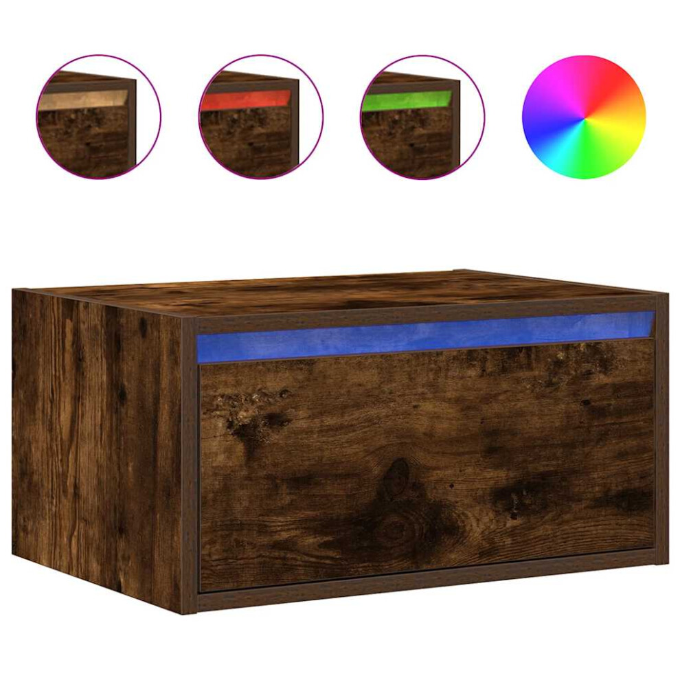 vidaXL Wall-mounted Bedside Cabinet with LED Lights Smoked Oak cabinet