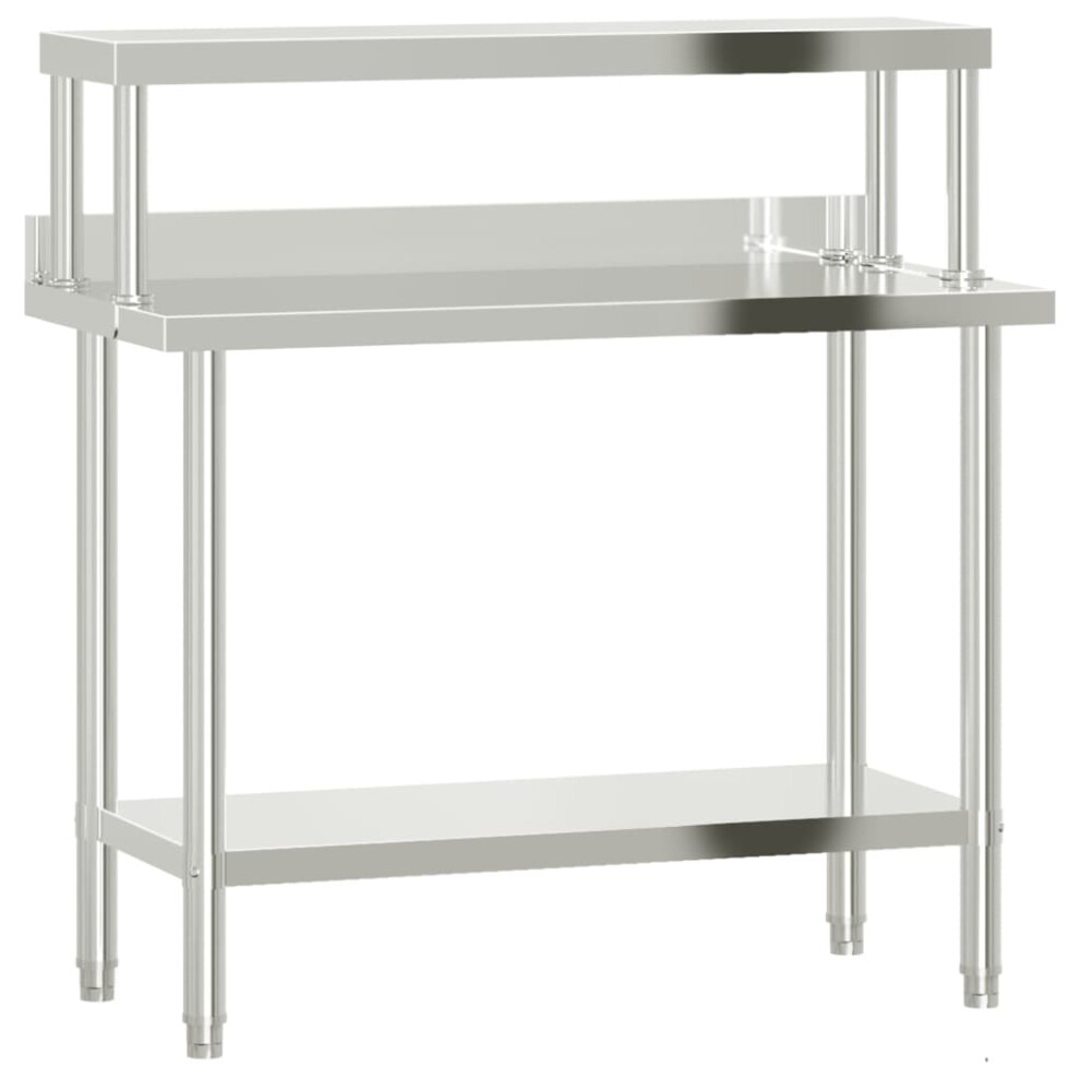 vidaXL Kitchen Work Table With Overshelf Prep Catering Table Stainless Steel