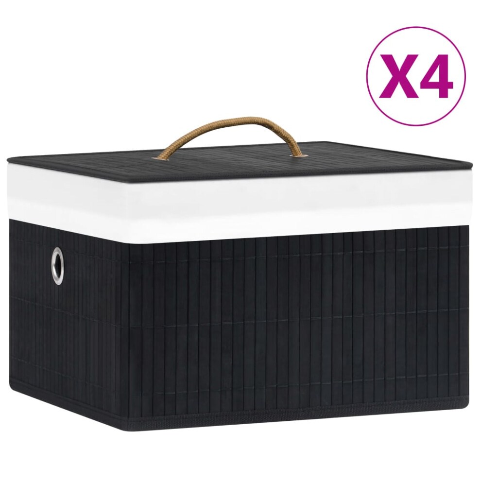 vidaXL 4x Bamboo Storage Boxes Black Shelf Basket Chest Household Organisation