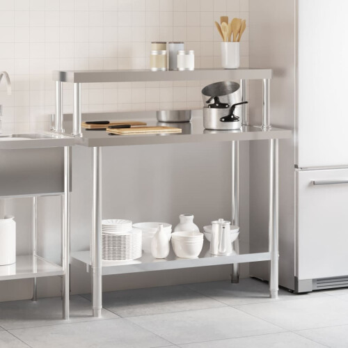 VidaXL vidaXL Kitchen Work Table with Overshelf Prep Catering Table Stainless Steel 2