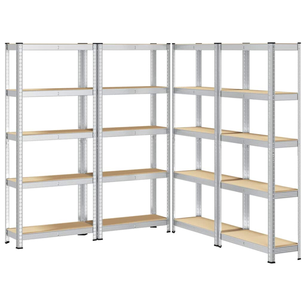 vidaXL 5-Layer Storage Shelves 4 Pcs Silver Steel&Engineered Wood