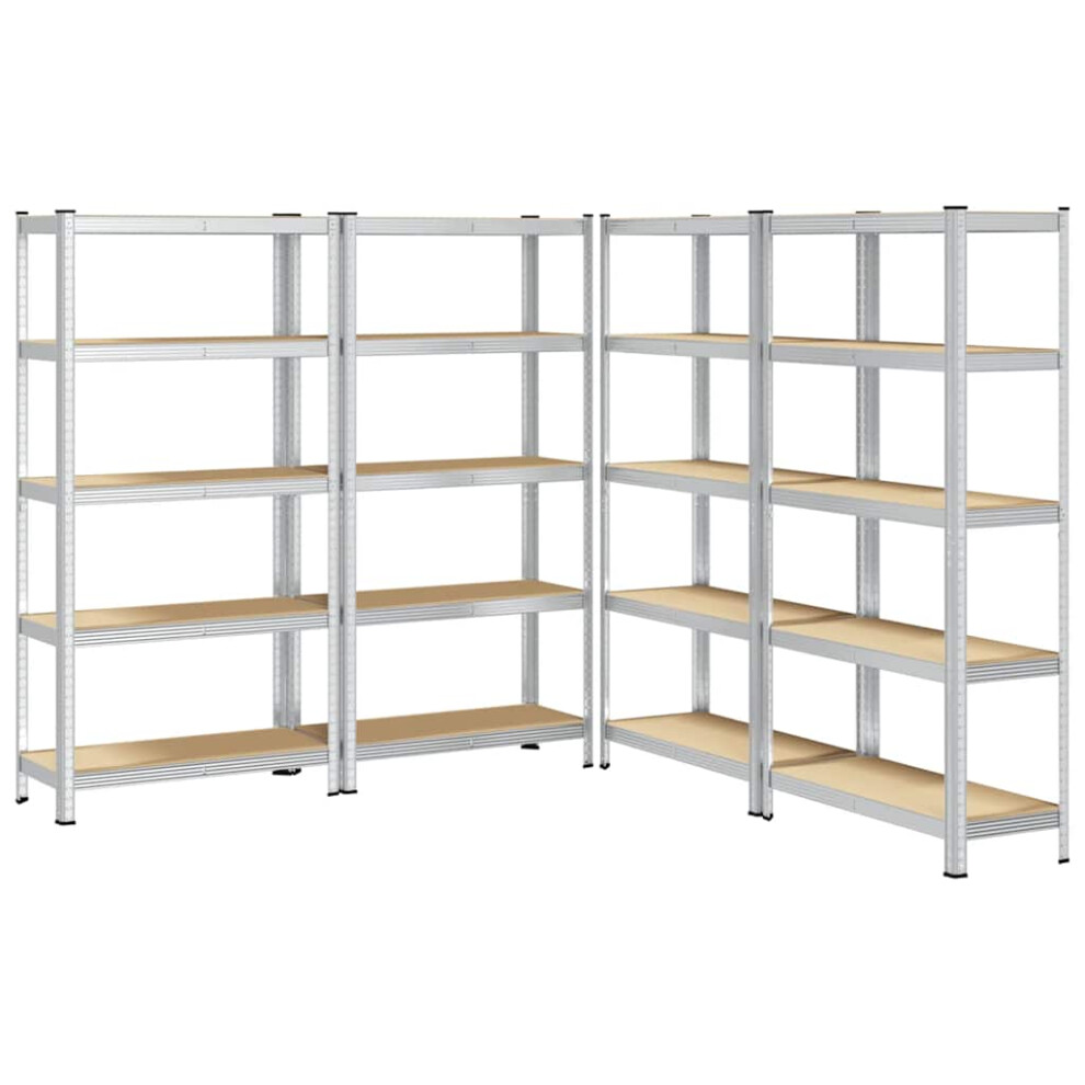 vidaXL 5-Layer Storage Shelves 4 pcs Silver Steel&Engineered Wood