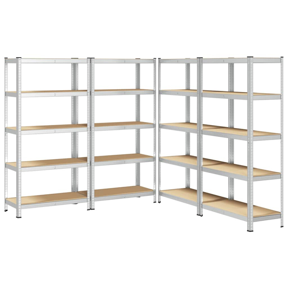 vidaXL 5-Layer Heavy-duty Shelves 4 pcs Silver Steel&Engineered Wood