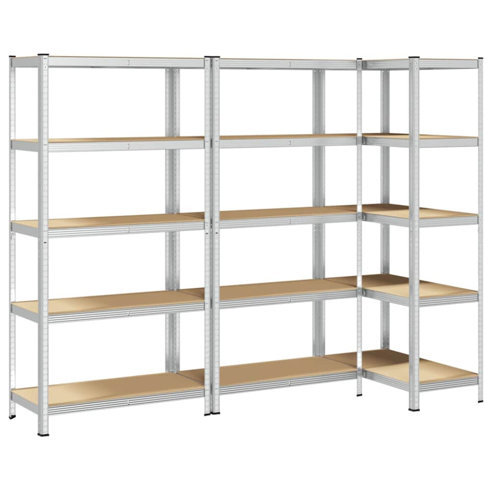 vidaXL 5-Layer Storage Shelves 3 pcs Silver Steel&Engineered Wood