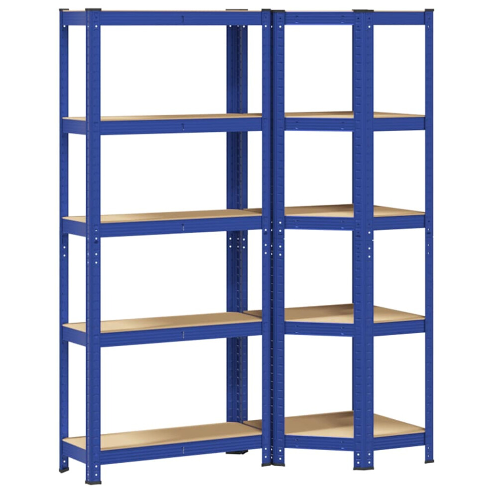 vidaXL 2 Piece 5-Layer Shelves Set Blue Steel&Engineered Wood Garage Shelving