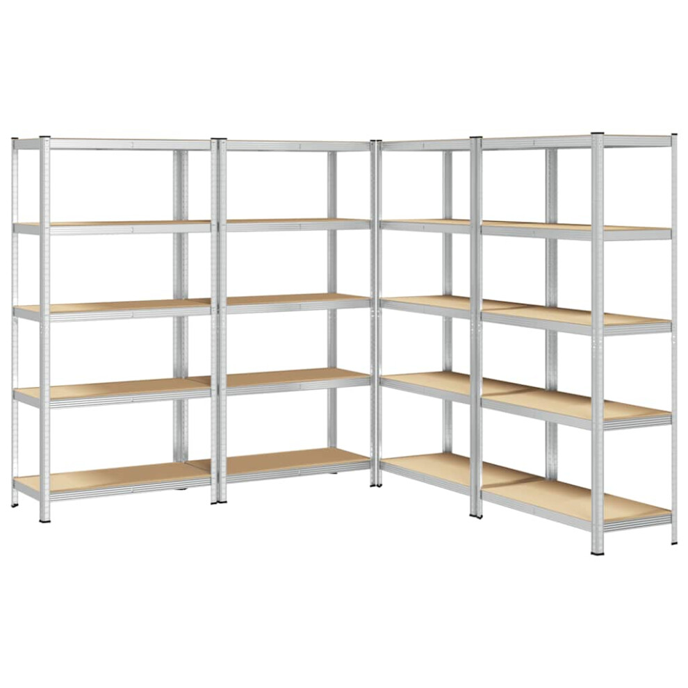 vidaXL 5-Layer Storage Shelves 4 pcs Silver Steel&Engineered Wood