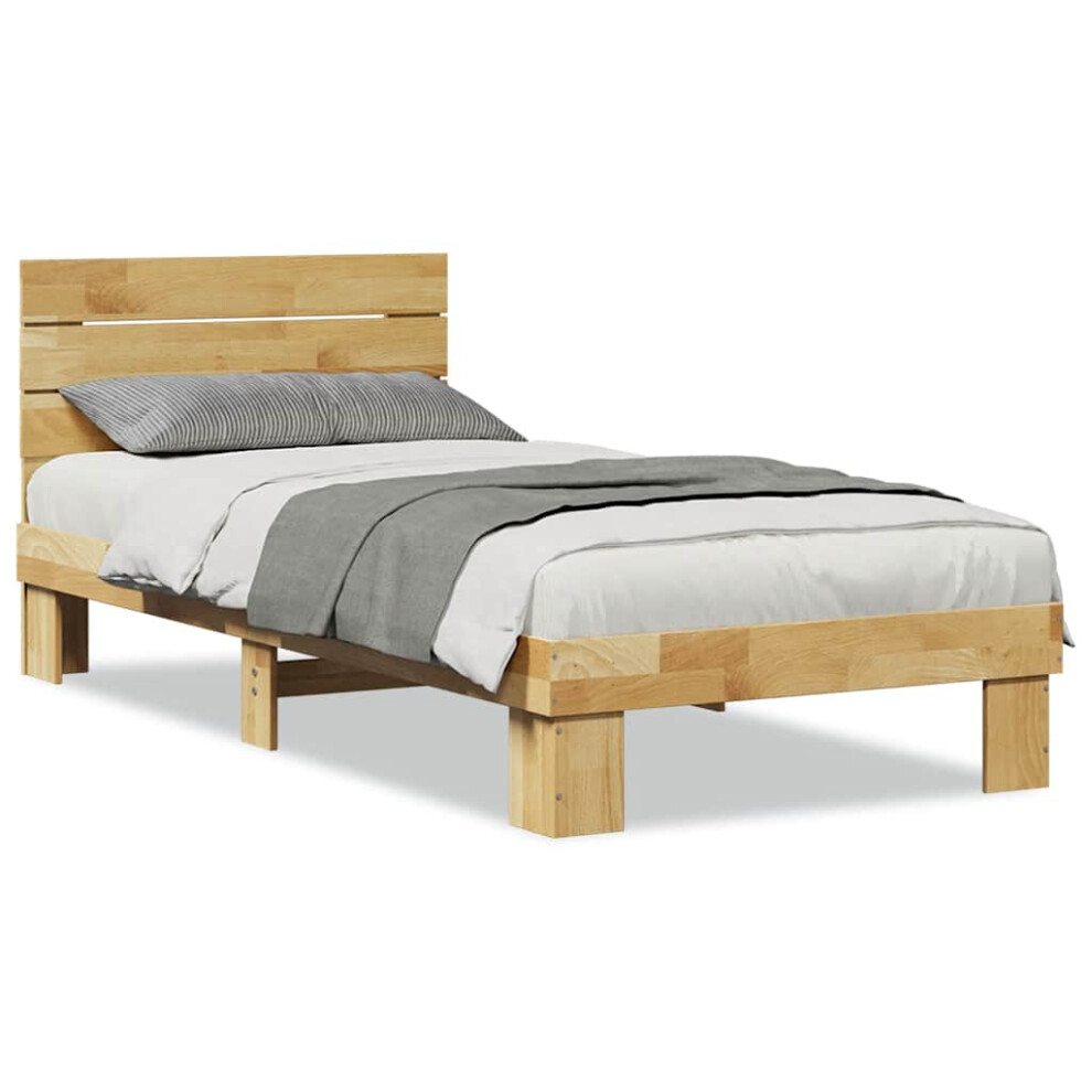 Vidaxl Bed Frame With Headboard Without Mattress 75X190 Cm Solid Wood Oak