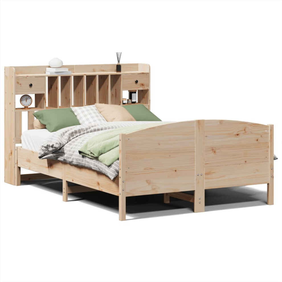 vidaXL Bookcase Bed Without Mattress Home Bed Base 140x190cm Solid Wood Pine