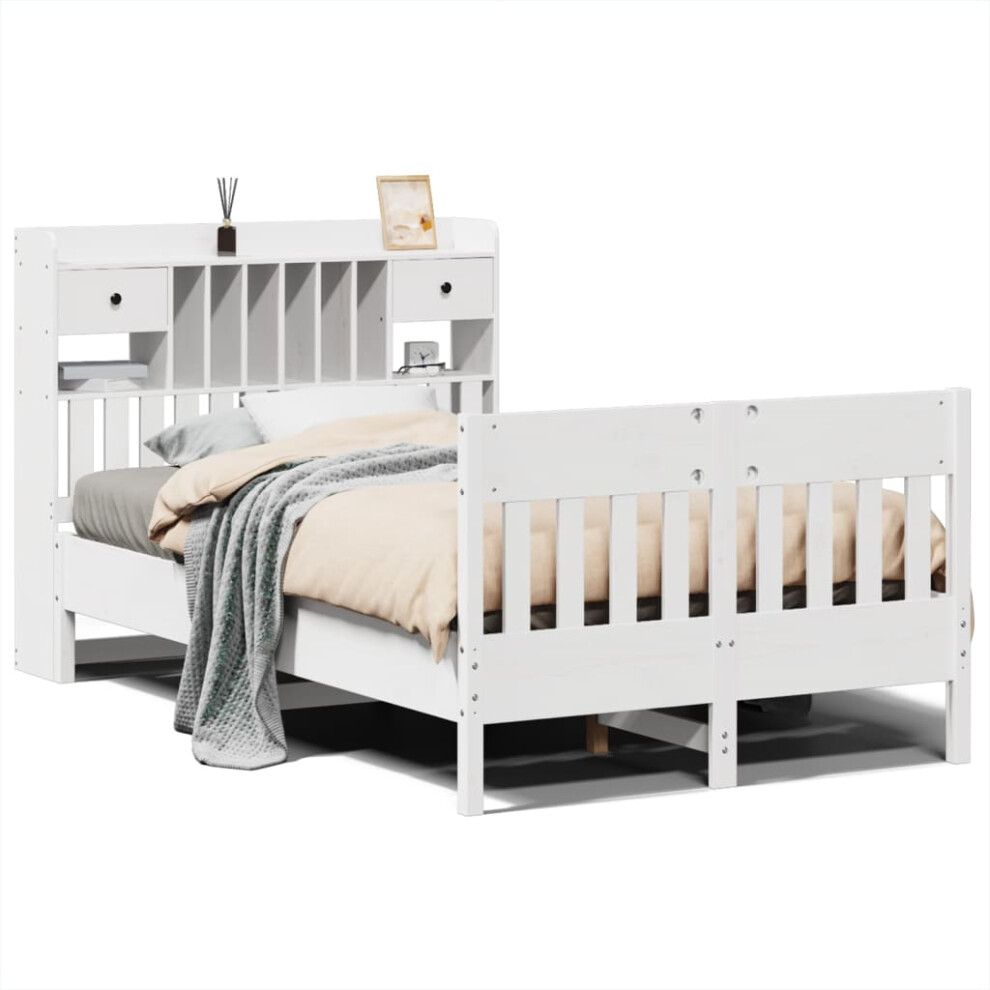 vidaXL Bed Frame without Mattress Bed Base White 135x190 cm Solid Wood Pine