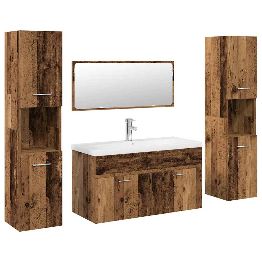 Vidaxl 5 Piece Bathroom Furniture Set Old Wood Engineered Wood