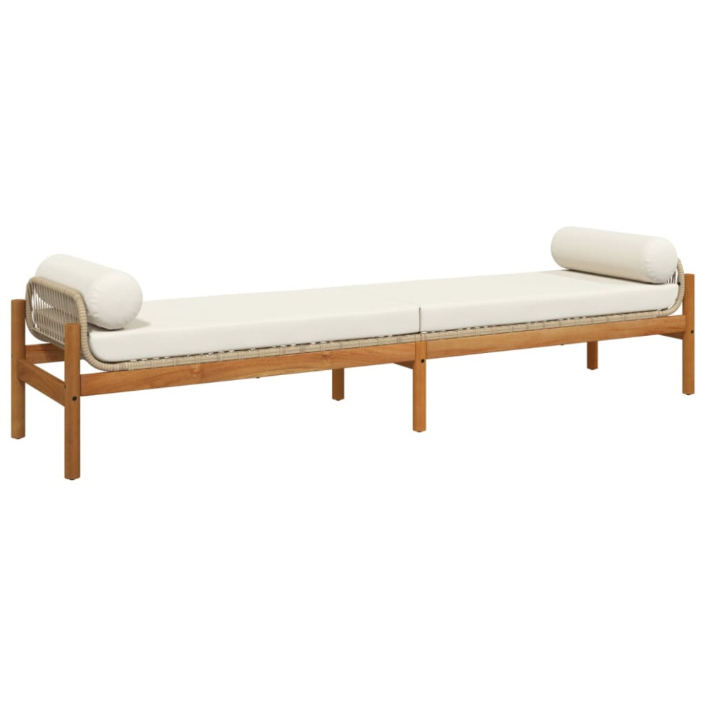 vidaXL Garden Bench with Cushion Outdoor Bench Chair Beige Poly Rattan Acacia