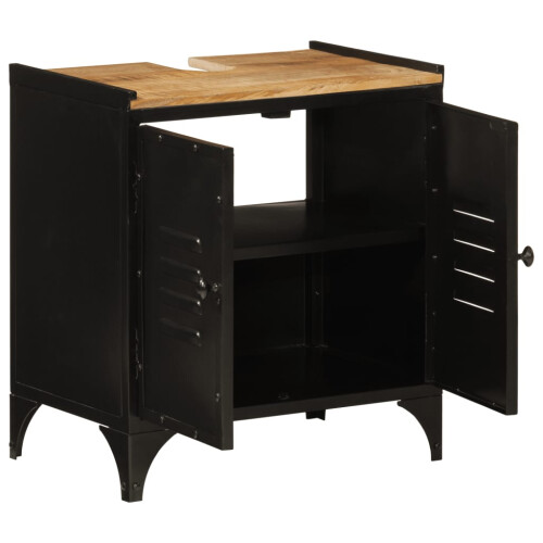 VidaXL vidaXL Bathroom Sink Cabinet Storage Vanity Unit Iron and Solid Wood Mango 1