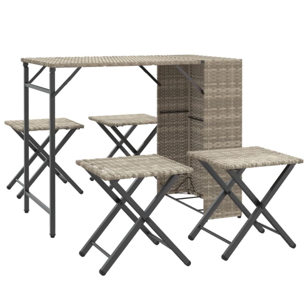 vidaXL Garden Dining Set 5 Piece Foldable Table & Chair Light Grey Poly Rattan