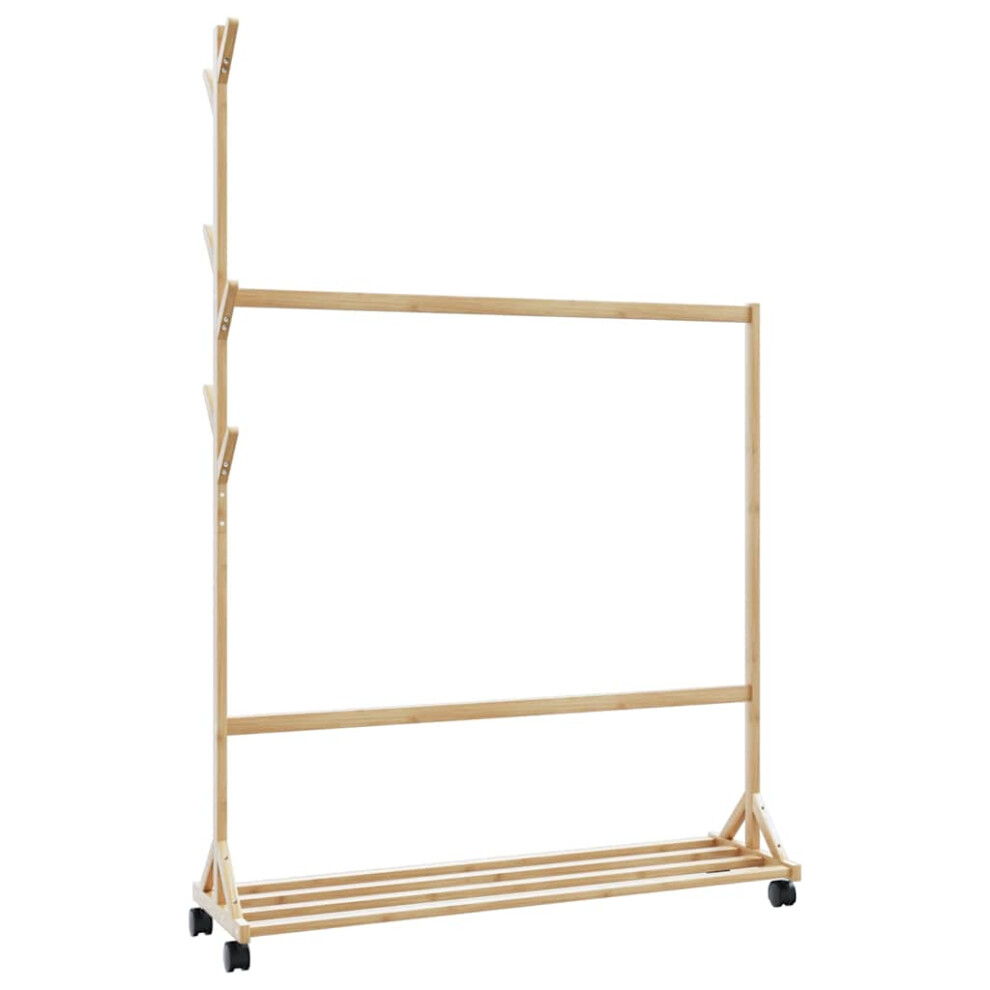 vidaXL Clothes Rack With Hooks And Wheels 100x35x157 Cm Bamboo Coat Rack