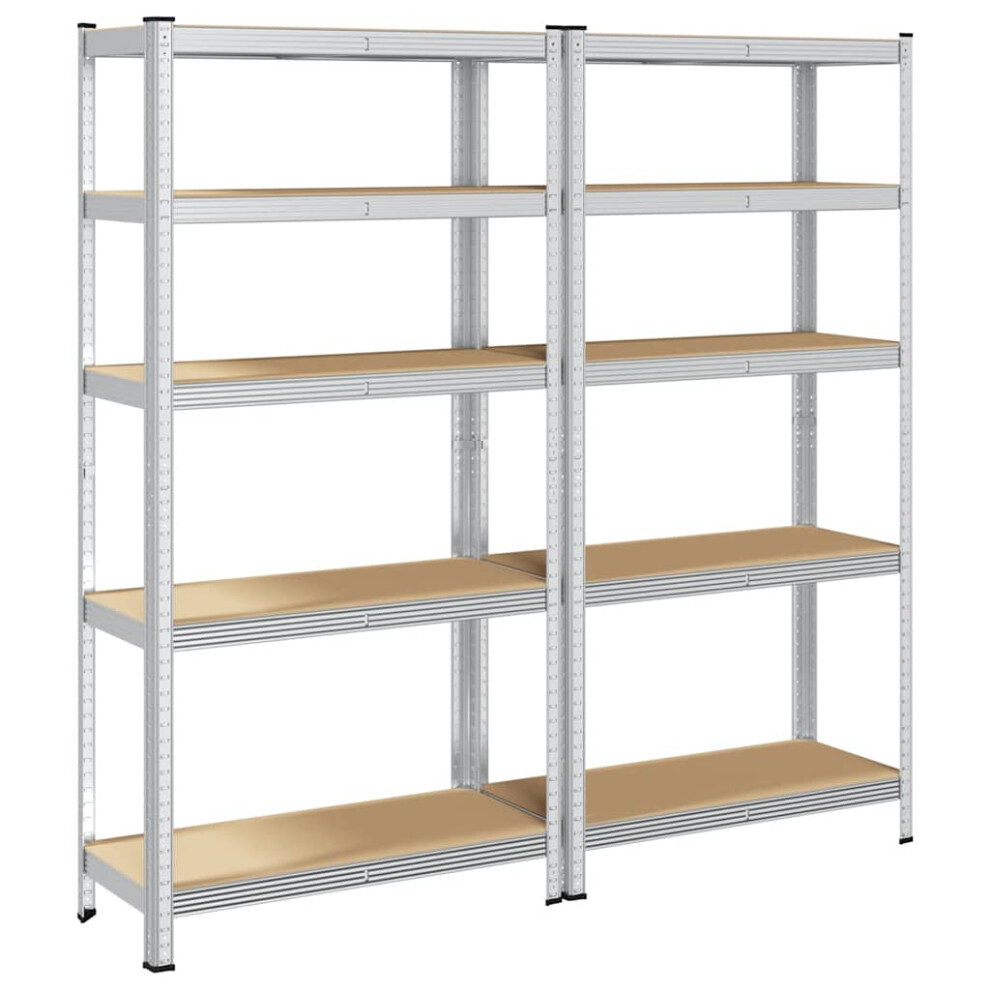 vidaXL 5-Layer Storage Shelves 2 Pcs Silver Steel&Engineered Wood