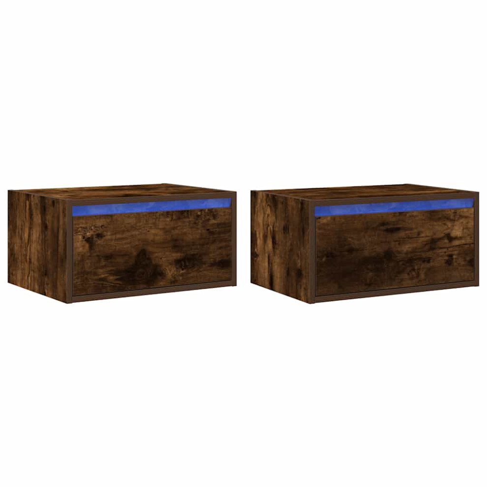 vidaXL Wall-mounted Bedside Cabinets with LED Lights 2 pcs Smoked Oak cabinet