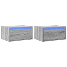 vidaXL Wall-mounted Bedside Cabinets with LED Lights 2 pcs Grey Sonoma cabinet