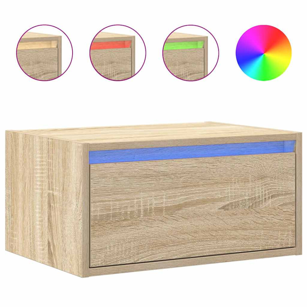 vidaXL Wall-mounted Bedside Cabinet With LED Lights Sonoma Oak Cabinet